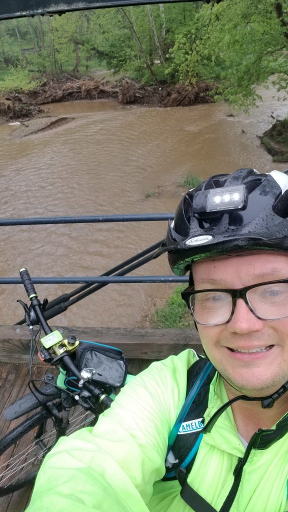 The Buang Biker on a bridge of the Codorus at Glatfelter Station.